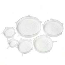 6-Piece Clear Flexible Silicone Food Lids, Universal Stretch Covers For Plates, Bowls & Containers - White - View 6