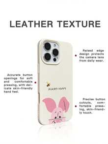 Miniso 1pc New Disney Winnie The Pooh Piglet Simple Style Yellow Genuine Leather Phone Case, Anti-Scratch Textured Interior, Thick Shockproof Protective Cover, Compatible With Apple 17 Pro Max/Air, 16, 11/12/13/14 Plus/XR/7/8 Plus/15 Pro Max - White - View 4