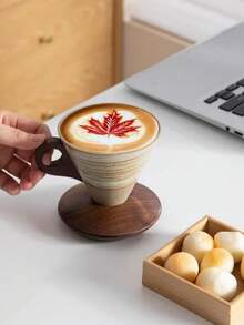 200ml Handmade Ceramic Pour-Over Coffee Cup Set | Integrated Cone-Shaped Filter And Cup Body Design | Reusable No-Filter Paper Brewing System | Rustic Stone Glaze With Wooden Tray | Suitable For Home, Office, Cafe, Camping, Travel, Tea And Coffee Lovers - Multicolor - View 6