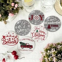 Merry Christmas PET Coasters, Christmas Pattern Design Heat-Insulating Coasters, Hand Washable, Affordable, Suitable For Event And Party Decoration, Table Centerpiece, Halloween, Christmas, Thanksgiving Holiday Decor - PET-325 - View 2