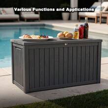 180 Gallon Large Outdoor Storage XXL Deck Box For Patio Furniture, Outdoor Cushions, Garden Tools And Sports/Pools Equipment, Waterproof Resin, Lockable, Black-XY663337 - Multicolor - View 4