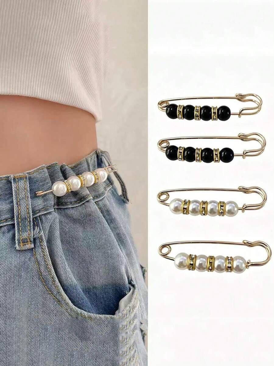 4pcs Waist Tightening Pins, Clothing Waist Adjuster, Waist Buckle, Anti-Exposure Brooch, Women's Pants Buttons - Multicolor - View 1