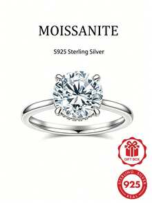 1pc S925 Sterling Silver 2CT Round Lab-Grown Moissanite Diamond D Color VVS Engagement Ring, Hypoallergenic Elegant Jewelry For Women, Perfect For Easter, Mother's Day, Anniversary And Any Holiday Gift - Style a - White - View 10