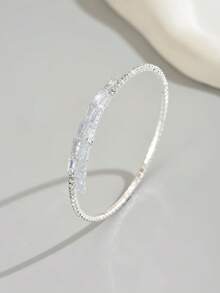 2pcs/Set Women's Elegant Luxury Geometric Design Rhinestone Crystal Bracelet Set, Versatile Elegant, Suitable For Party Wear - Gold + Silver B965 - View 3