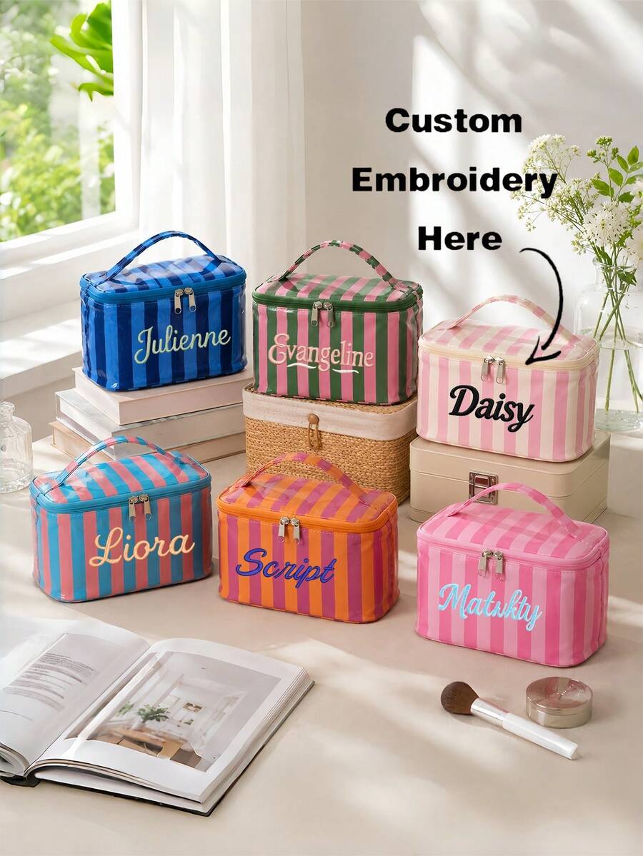 (Custom Embroidery) New 3D Floral Pattern Makeup Bag, Large Capacity Portable Handheld Cosmetic Bag, Toiletry Bag, Suitable For Daily Use And Travel, Gift For Family And Friends, Birthday Gift, Holiday Gift - Multicolor - View 1