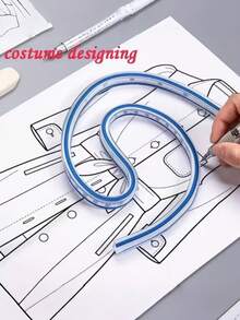 2 piezas Regla curva de doble escala (cm/pulgada) & Borde curvo flexible - Herramienta de dibujo de plástico multifuncional, adecuada para dibujo, diseño, manualidades - Herramienta de medición portátil y duradera para artistas, estudiantes y uso en oficina/escuela - A - Ver 3