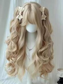 Light Gold Big Wave Twin Ponytail Wig For Women, Synthetic Princess Style Lolita Wig With Bangs, Blonde, Suitable For Cosplay And Halloween - Multicolor - View 12