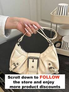 1pc Women's Retro Biker Punk Style Rivet Decor Adjustable Strap Large Capacity Soft Faux Oiled Leather Ombre Color Shoulder Underarm Bag, Suitable For Work, Commute, Date, Party , Goth , Punk - Beige - View 3