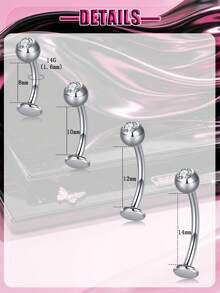 F136 Titanium Personalized Belly Button Ring, Flat Back Belly Button Ring Jewelry, Threaded Short Bar Belly Button Ring, Belly Button Barbell Piercing - Silver - View 6