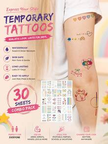 30 Sheets Combo Pack,Temporary Tattoo Stickers Colorful Cute Mixed Small Patterns Tattoo Set Waterproof Long Lasting Fake Tattoos For Women Girl, Cute Designs For Arm Forearm Chest Back, Festival Party Daily Wear - Multicolor - View 11