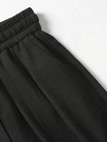 Men's Casual Straight Leg Pants, Faux Linen Texture, Solid Color, Minimalist Commuter Style, Versatile Long Pants - Black - View 5
