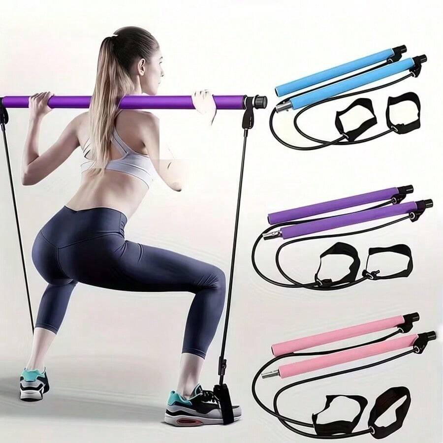 Pilates Rods And Resistance Ropes - Suitable For Men And Women, Home Gym, Yoga, Squats, Full Body Shaping, Lightweight And Easy To Assemble, Portable Fitness Accessory.