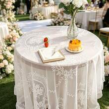 Mantel de boda, mantel redondo de encaje floral semitransparente y hueco, mantel de alta gama para temporada de bodas, decoración ideal para mesa de pastel de boda, mesa de regalos, buffet de fiesta nupcial, boda campestre al aire libre, fiesta de compromiso y fiesta de té nupcial - Varios estilos - Ver 1