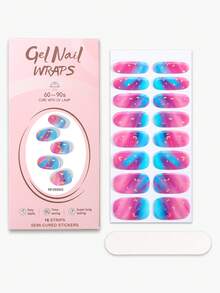 16pcs Pink Gradient Semi Cured Gel Nail Strips,Cheerful Cute Summer UV Gel Nail Wraps, Salon Quality, Requires UV Lamp, Perfect For Ladies Holiday Trips And Porm DIY Nail Art Stickers - Pink - View 6