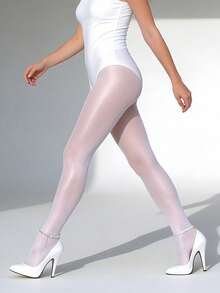 1pair Glossy White Stockings, Fashion Versatile, Suitable For Work And Leisure - Multicolor - View 7