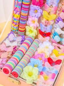 184/10pcs/Set Macaron Colorful Girl Hair Accessories, Includes Macaron Colored Thin Elastic Hair Ties, Gradient Rhinestone Bow Side Clips, 3D Fabric Artificial Flower Hair Clips, Colorful Gentle Multi-Color Versatile Hair Accessory Set - Suitable For Women And Girls, Suitable For Daily, Dating, School, Vacation, Beach, Party, Holiday, Gift, Graduation Season - Multicolor - View 5