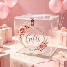 Wedding Card Box, Birthday Card Box, Party Storage Box, Pink Rose Represents Gentle Love, Gratitude, Elegance, Happiness And Beautiful Blessings - 1PC - View 2