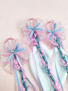 1pc Polka Dot Tulle Bow Ribbon Gradient Braid Wig Hair Tie, Multi-Color Hair Accessory For Travel & Photo Shoot - Multicolor - View 6
