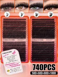 800/740/720pcs High-Volume DIY False Eyelashes, 8-16mm Mixed Length D Curl Natural Look False Eyelashes, Extra Thick And Fluffy, Friendly To Beginners, Suitable For Daily Use And Outgoing, Party, Festival And Travel Using,Styles Mixed Eyelashes - D - View 4