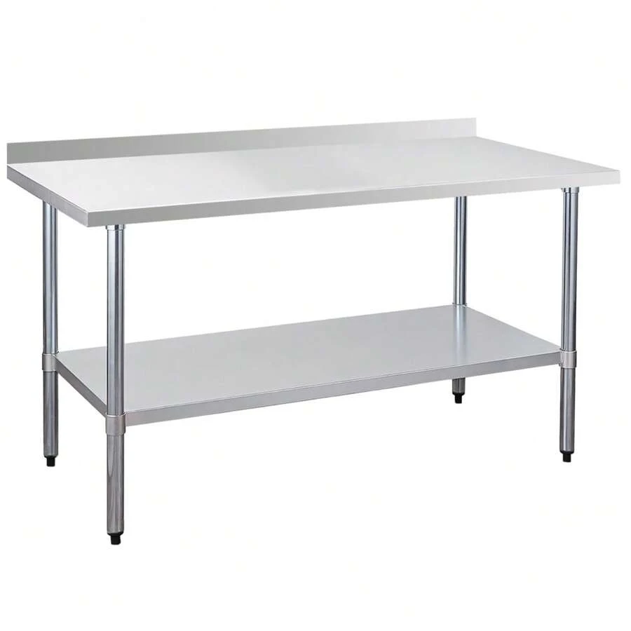 30" X 60" 18-Gauge Stainless Steel Commercial Work Table With 4" Backsplash And Undershelf - Silver + Stainless Steel - View 1