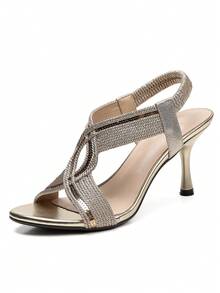 Women's Shiny Metallic Gold Cross Ankle Strap, Gold Glitter Cross Strap Ankle Wrap Stiletto Sandals For Women Open Toe Club Party High Heels - Gold - View 4