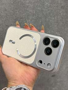 奢華人造皮革磁吸無線充電手機殼，適用於 iPhone 18 Pro Max 18 Pro 17 Pro Max 17 Pro 17 16 Pro Max 16 Pro 16 15 Pro Max 15 Pro Max 15 Pro 15 14 Pro Max 14 Pro 14 13 Pro Max 13 Pro 13，磁吸鏡頭保護後蓋 - 銀白色 - 查看 3