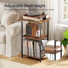 Record Player Stand, Turntable Stand Up To 100 Albums, 3-Tier Album Vinyl Record Storage Rack With Dividers, End Table, For Living Room, Bedroom, Rustic Brown And Black - Brown - View 5