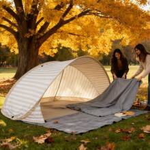 [Portable Pop-Up Tent] 2-Person Beach Tent With 2-Second Quick Setup! No-Assembly Beach Tent, Portable Instant Pop-Up Sun Shelter, Easy-To-Use Outdoor Canopy. Suitable For Beaches, Picnics, Parks, Camping, And Family Leisure - White Stripes - View 2