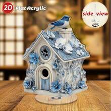 2D Plano, 1 peça Casa de Pássaros Giratória em Acrílico para Decoração de Secretária - Design Intrincado Azul e Branco com Acentos Florais, Base Rotativa 360°, Adequado para Uso Interior/Exterior, Sem Necessidade de Eletricidade, Perfeito para Escritório em Casa e Áreas de Relaxamento, Decoração de Pássaros, Decoração Interior/Exterior, Casa de Pássaros Decorativa, 2D Plano - A - Ver 6