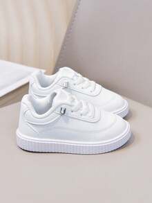 Boys Girls Classic Versatile PU White Sneakers Baby Walking Shoes Suitable For All Seasons - White - View 7