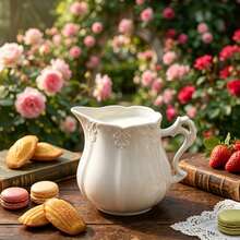 Vintage Milk & Sugar Canister Set With Coffee Mug, Embossed White Ceramic Milk Pitcher, Lidded Sugar Jar And Teacup, French Country Style Drinkware, Suitable For Afternoon Tea, Home Coffee Bar Decor - White - View 10