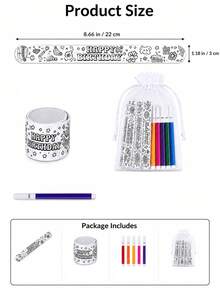 27/9pcs Birthday DIY Coloring Handprint Bracelet Set, Fun Birthday Party Favors, Handmade Activity Gifts And Gift Bag Fillers - Slap Ring + Pen + Mesh Bag - View 3