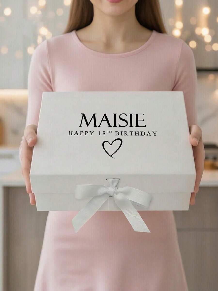 1pc-Customized Name Ribbon Gift Box, Foldable Gift Box, Magnetic Gift Box, Wedding Gift Box, Customized Name Bridesmaid Gift Box, Customized Gift Box Lid And Ribbon Gift, Personalized Wedding Gift And Bridesmaid Gift Box And Design Your Own Birthday, Valentine's Day, Bride Gift, Perfect Gift For Your Wedding, Birthday Or Any Other Occasion - Multicolor - View 1