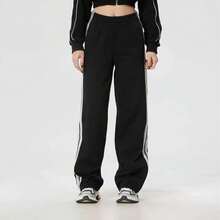 Adidas New Women's Three-Striped Loose-Fit Casual Straight-Leg Trousers - Black and White - View 4