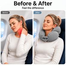 Portable Inflatable Travel Neck Pillow, Push-Button Press-Type Compression Blow Up Air Cushion, Comfortable Head & Neck Support For Airplane, Car, Long Flights, Road Trips, Office Nap, Camping, Compact Lightweight Travel Accessories - A - View 5