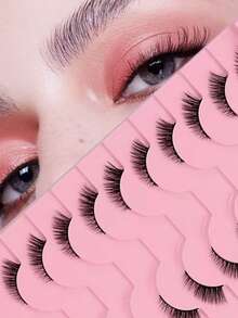 10 Pairs Natural Half-Cat Eye Style False Eyelashes, Transparent Band, Fluffy Long 3D Faux Mink Eyelash Set, Soft False Eyelash Strips, Suitable For Cosplay And European-American Style Eyelash Extensions - Black - View 1