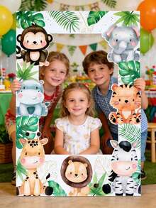 1 Set Jungle Animal Photo Frame Props, Jungle Animal Party Photo Frame Props, Birthday Party Paper Photo Frame, Jungle Party Photography Background Decoration, Party Accessories, Photo Props, Wild One Birthday Party Decoration, Baby Shower Decoration, Jungle Animal Safari Party Decoration, Birthday Party Supplies, Birthday Gift, Party Favors - Jungle Animals - View 4