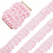 2件 2碼 黑白粉色 壓褶波浪刺繡蕾絲布飾 DIY衣飾家居裝飾配件 5cm寬 - 多色 - 查看 1