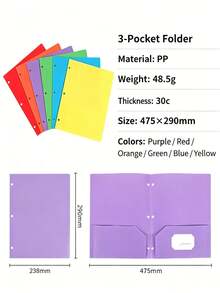 6/1pc Multi-Color Plastic Loose-Leaf Folder With 2 Pockets, Standard 3-Hole Punched File Organizer, Waterproof Document Protector Sleeve With Business Card Holder, Minimalist Business File Storage Bag For Business, University, Office Desk Organization - Multiple Styles - View 9