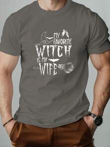 Men'S WITCH Graphic Summer Casual Short-Sleeve T-Shirt, For Halloween - 黑色 - 查看 7