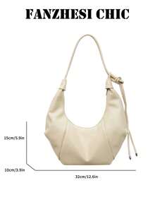 Einfarbige PU-Schultertasche, lockere asymmetrische Halbmondform, weich und elastisch, seitlich gerafftes Leder mit Kordelzug für reichhaltigen geschichteten Stil, reichlich Stauraum, geeignet für lässige Dates junger Frauen, tägliche Ausflüge von Büroangestellten, kurze Urlaubsreisen - Gelb - Übersicht 5