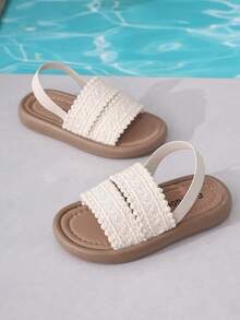 1 Paio di Sandali da Ragazza in Pizzo Beige Morbido con Cinturino Singolo, Suola Morbida Leggera Versatile per Spiaggia, Adatti per Casa, Vacanze, Shopping, Feste e Altro - Beige - Visualizzare 3