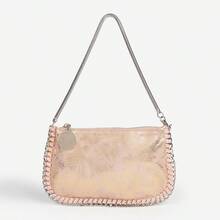 Bolso de mano tipo baguette de axila con correa de cadena, multifuncional y multiusos, de tono plateado metálico, para hombro y cruzado - Rosa - Ver 2