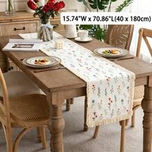 1/16PCS Pastoral Minimalist Floral Print Tassel Lace Table Runner, Suitable For Weddings, Parties, Banquets, Gatherings, Outdoor And Daily Use, Party Table Runner, Banquet Table Runner Decoration - White - View 8