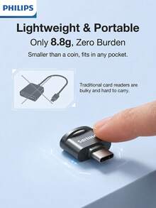 Philips Metal Texture Card Reader, Type-C Interface Plug And Play, Stable Control Chip Ensures Smooth Read/Write, Suitable For Fast Transfer Of Photography Materials And Office Documents - View 4