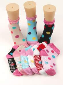 4 pares de calcetines antideslizantes con lunares de burbujas de colores aleatorios; calcetines de media caña de colores dopamina para niñas; calcetines infantiles cómodos y de alta elasticidad para el hogar, amigables con la piel; adecuados para niños de 1 a 8 años. - Multicolor - Ver 1