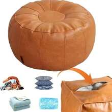 Round Seat Cushion Cover Faux Leather Large Capacity Sofa Stool Cover Minimalist Unstuffed Storage Leg Bench Storage - Multicolor - View 10