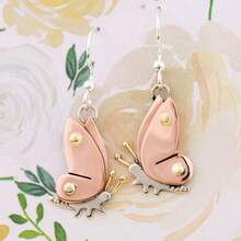 Exquisite Rose Gold Butterfly Dangle Earrings, Natural Insect Style Elegant Earrings, Versatile For Daily Wear And Parties, Birthday And Holiday Gift For Butterfly And Nature Animal Lovers - Rose Gold - View 3