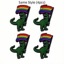 1件同性戀驕傲恐龍琺瑯胸針，T-Rex手持彩虹旗金屬徽章附安全針，LGBTQ+支持者聲明飾品禮物 - 彩色 - 查看 9