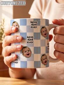 Taza de cerámica personalizada con cara de mascota a cuadros, taza de café con retrato de perro personalizado, impresión de doble cara de 11 onzas, mejor papá de perro, regalo personalizado para el Día del Padre y cumpleaños del dueño de la mascota - multicolor - Ver 6